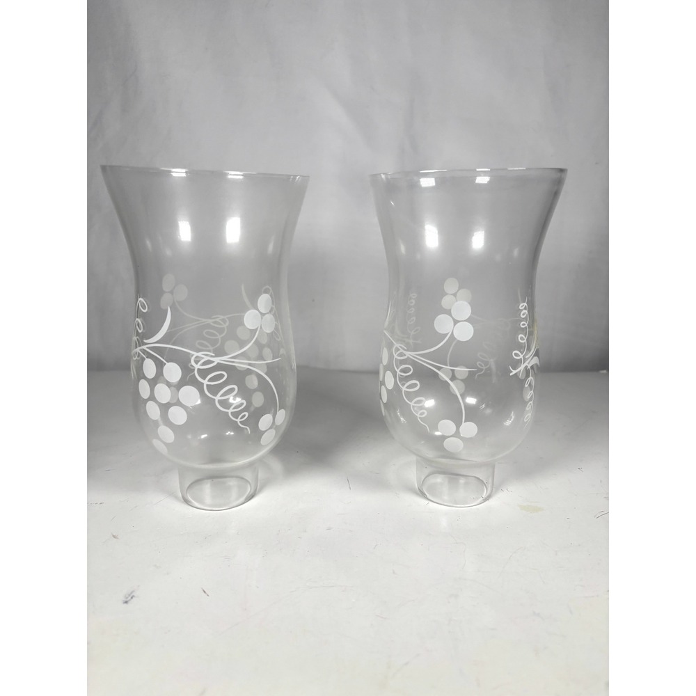 Vintage Frosted Glass Hurricane Lamp Shades Grape Vine Pattern Set of 2
